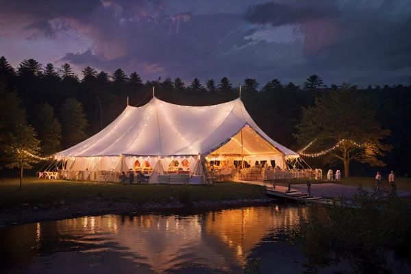 Party tent wedding setup with DJ in Haliburton, Ontario